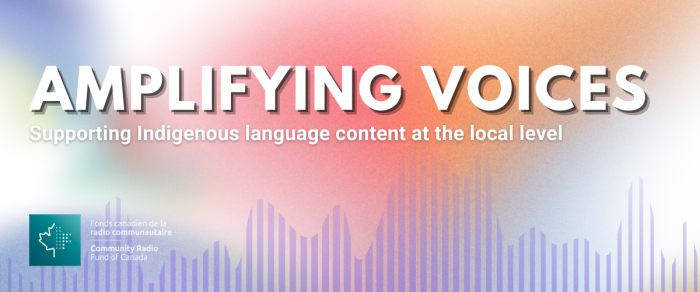 A graphic for Amplifying Voices, supporting Indigenous language content at the local level