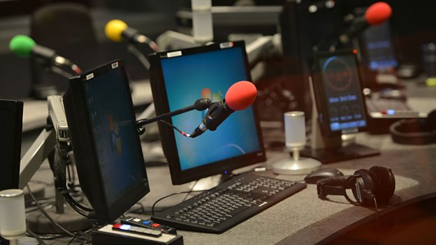 A computer and microphone